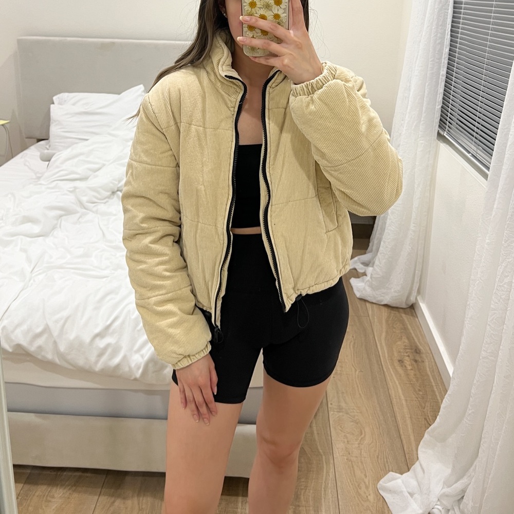 Beige Corduroy Puffer Jacket